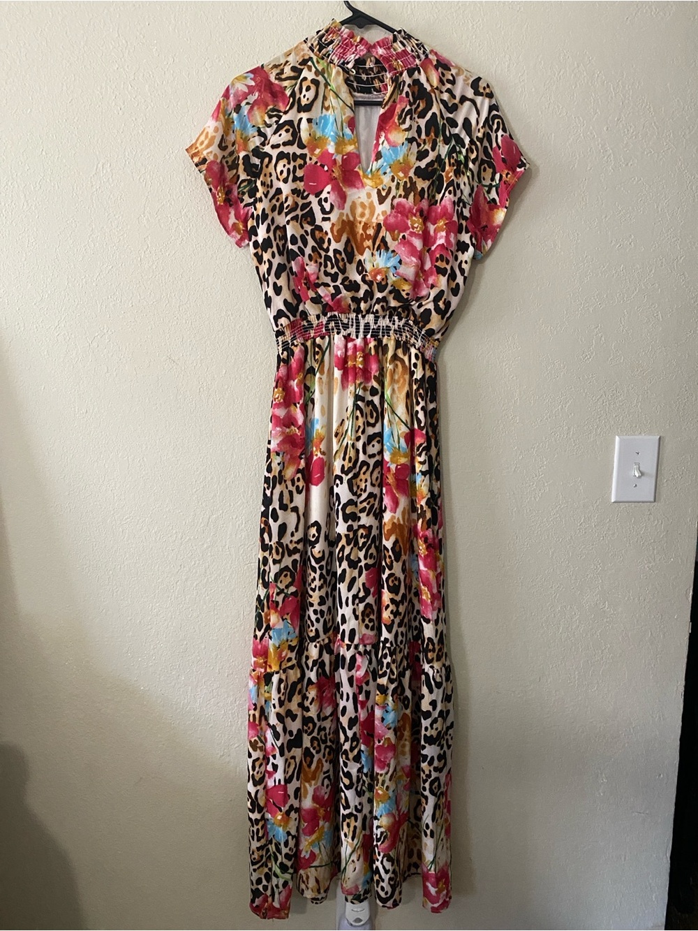 Gibson Pink Floral & Black Leopard Smocked Maxi Dress - Picture 9 of 11